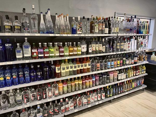 Angled view of the vodka and flavored spirits wall
