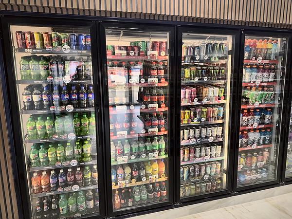Coolers of soft drinks, sports drinks and energy drinks